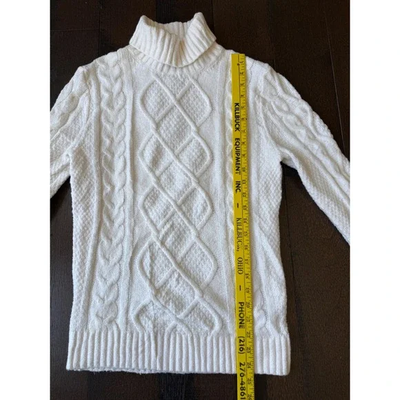 Abercrombie & Fitch Womens Cream Cable Knit Turtleneck Sweater XS White Cotton - Picture 8 of 9